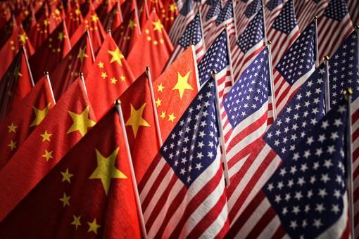 American and Chinese national flags together