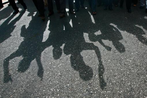 Shadow of protesters