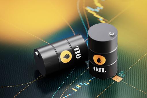 Oil drums sitting over a bar graph