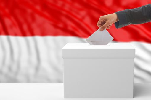 Voter on an waiving Indonesia flag background.
