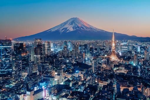 Tokyo city illuminated at sunset
