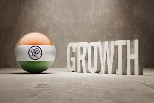 India flag on globe, and the word GROWTH next to it.