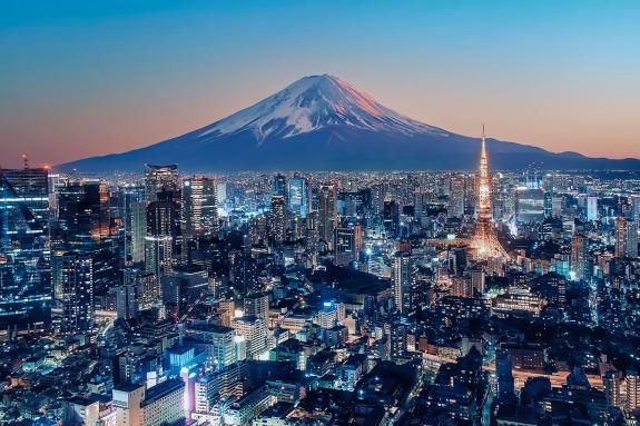 Tokyo city illuminated at sunset