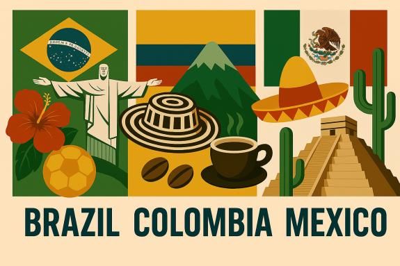 Brazil, Colombia, Mexico themed image.