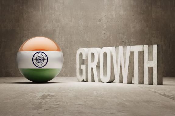 India flag on globe, and the word GROWTH next to it.