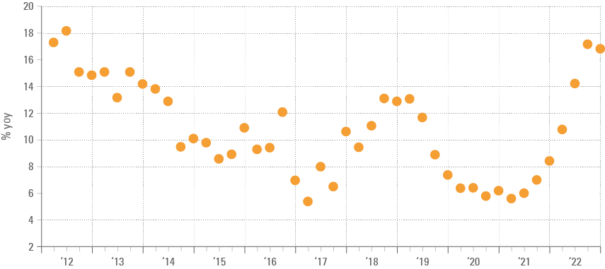 Fig 4: Bank credit growth (% yoy)