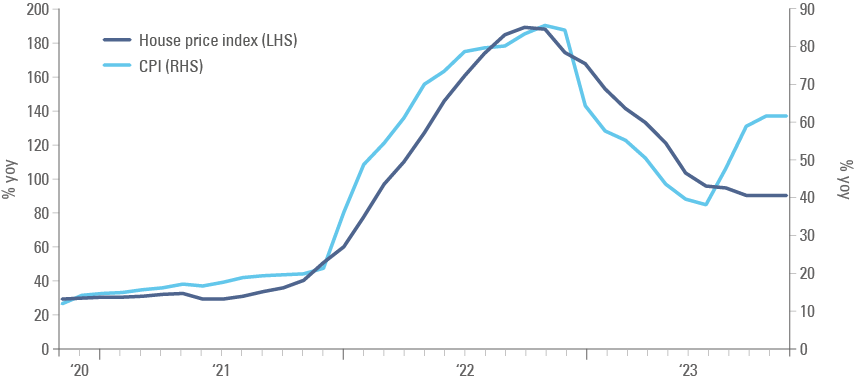 Fig 4: Turkish house prices vs. CPI inflation